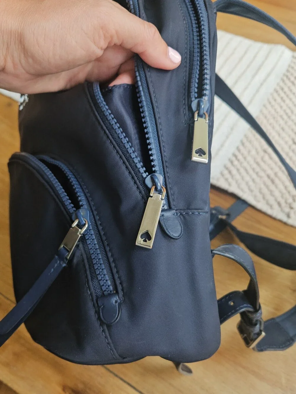 Kate Spade New York Navy Blue Nylon Backpack Small Travel Daypack Gold Hardware